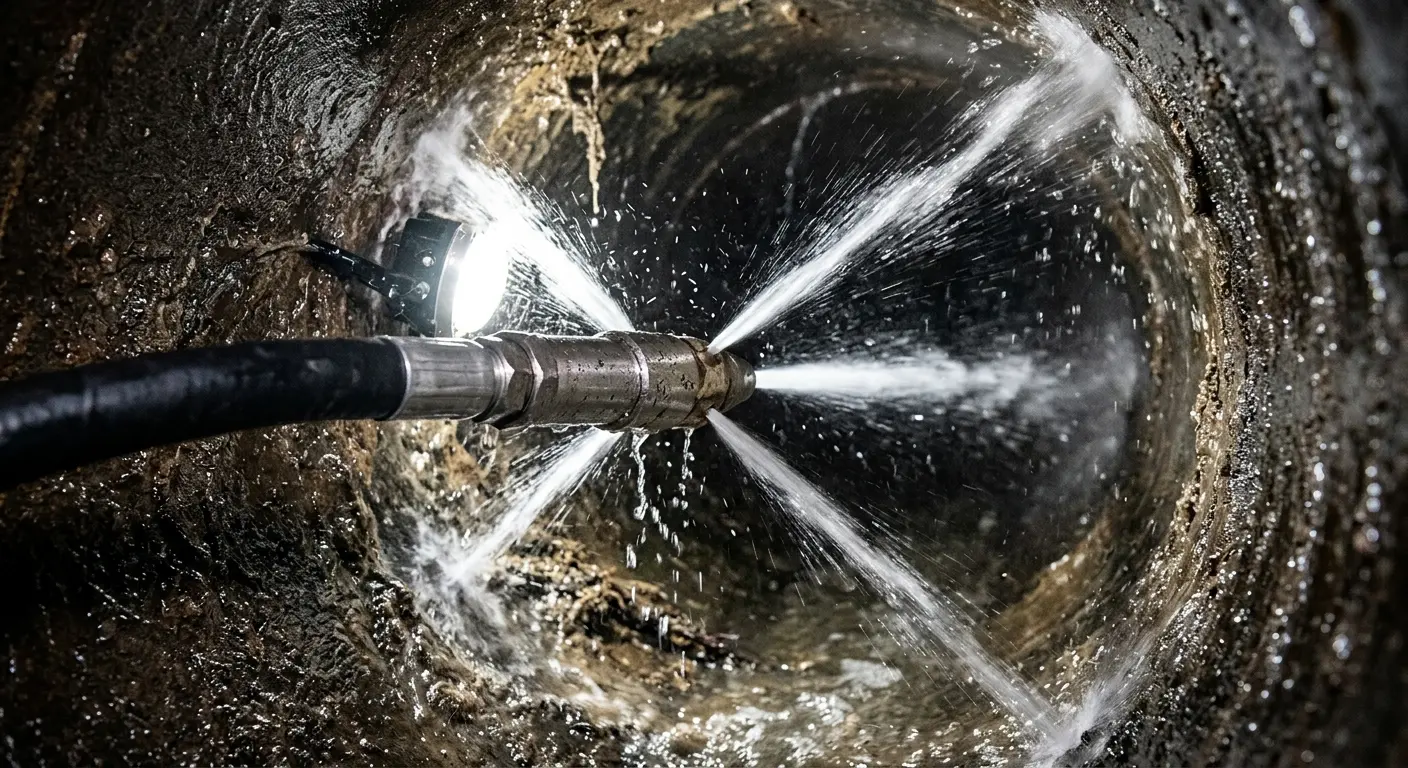High-pressure hydro jetting nozzle cleaning sewer pipe for Storm Drain Cleaning in Locust Grove